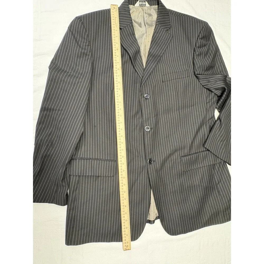 Linea Uomo 3 Pc Wool Suit 46L 40W Charcoal Gray Pinstripe Vest Dress Formal